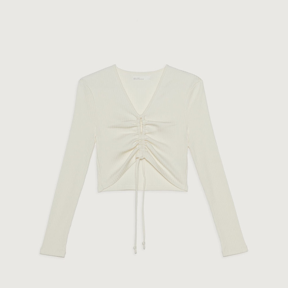 OAK + FORT White Ribbed Crop Top (XS)